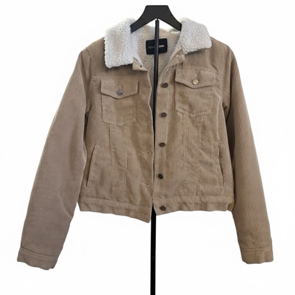 Fashion Nova Beige Corduroy Jacket with Cream Sherpa Lining